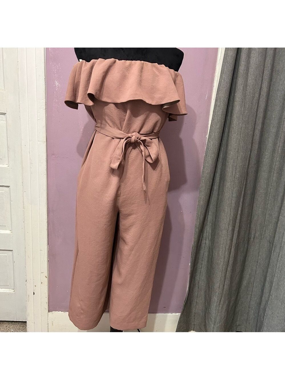 ARITZIA BABATON Flutter Strapless Jumpsuit Crop Wide Leg Pink Prima Size 6